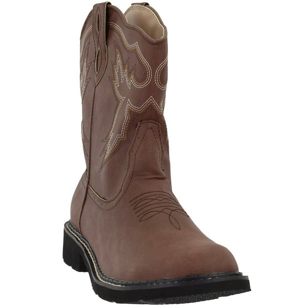 Cowboy Biker Boots Leather Slip on Square Toe Calf Length Western Heels Black